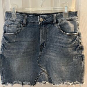 Hem & Thread Blue Denim Distressed Skirt